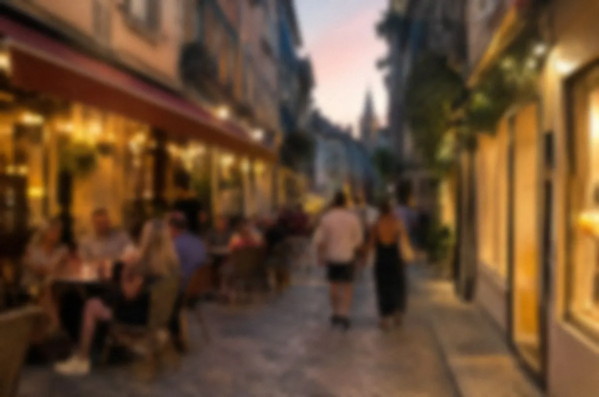 Out-of-focus evening street restored before